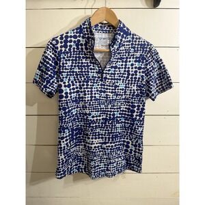 IBKUL Shirt Women's Medium Blue White Print Short Sleeve ICIKULS Golf Nylon Top